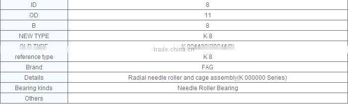 needle roller bearing K8 8x11x8mm