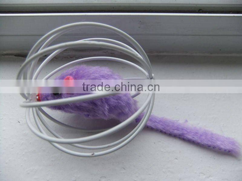 Fur mouse in metal wire ball cat toys