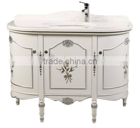 Luxury Bronze Inlaid Wooden Bathroom Cabinet With Marble Top, Retro Classic Bathroom Furniture Vanity With Sink