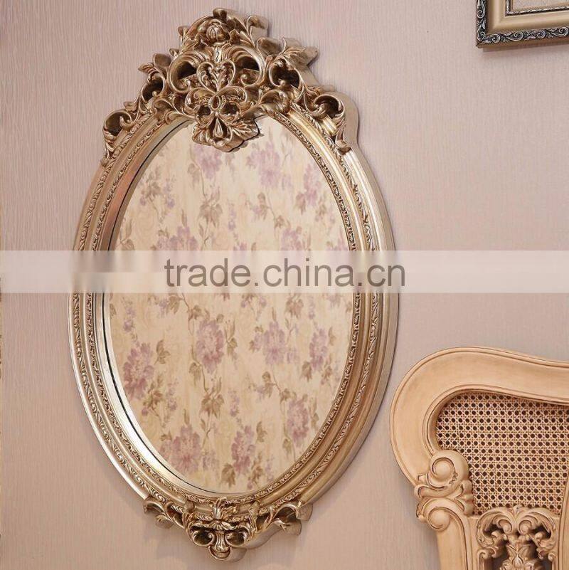 Graceful flower carving oval wall mirror
