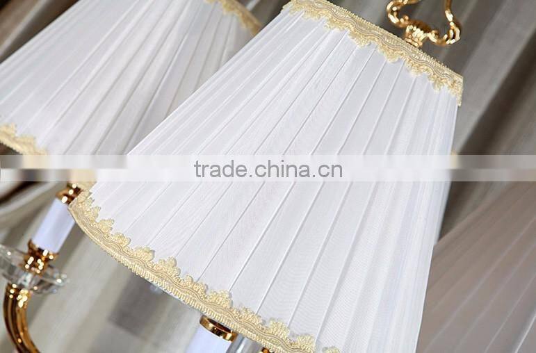 Four heads golden plated metal clear K9 crystal floor lamp with white color lampshade