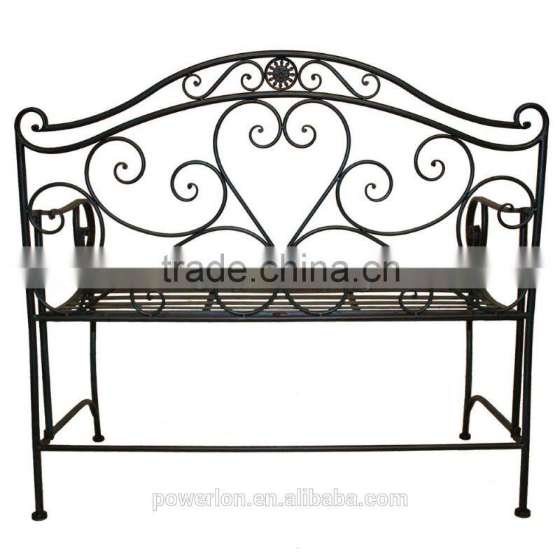 Garden Heart-Shaped 2 Seater Wrought Iron Bench White and Black