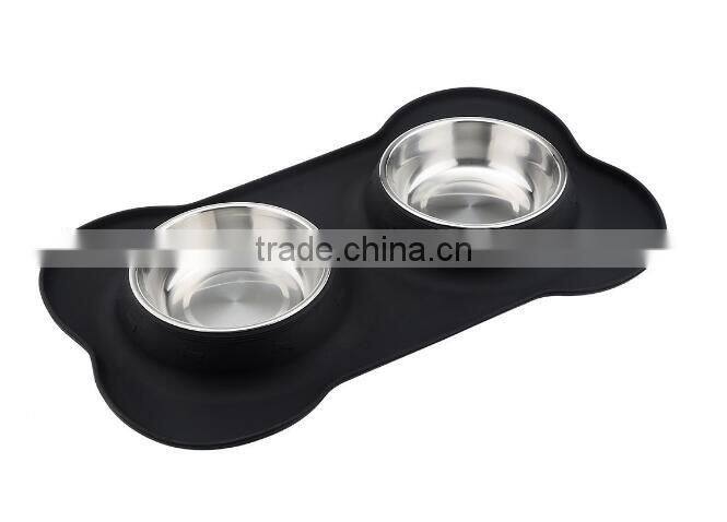 Stainless Steel Dog Bowl with No Spill Non-Skid Silicone Mat