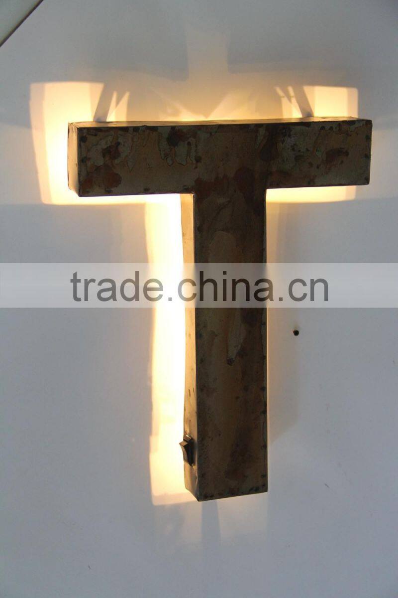 antique line distressed MDF letter with LED lighted, lighted wooden letter