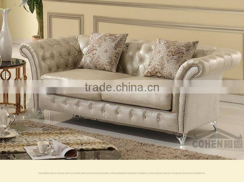 European style PU leather sofa designs with crystal buttonsSF033