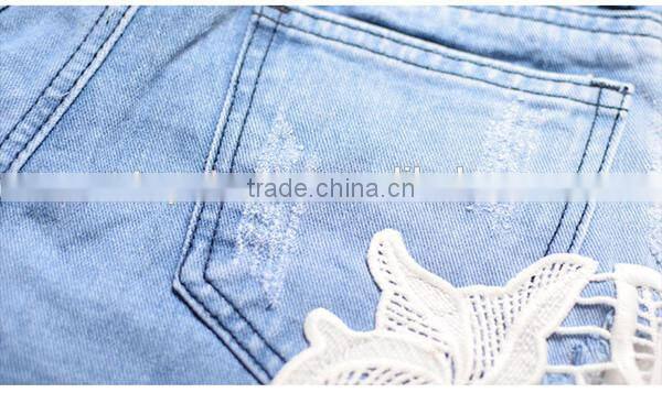 Bohemia style women high waist ripped jeans lace shorts