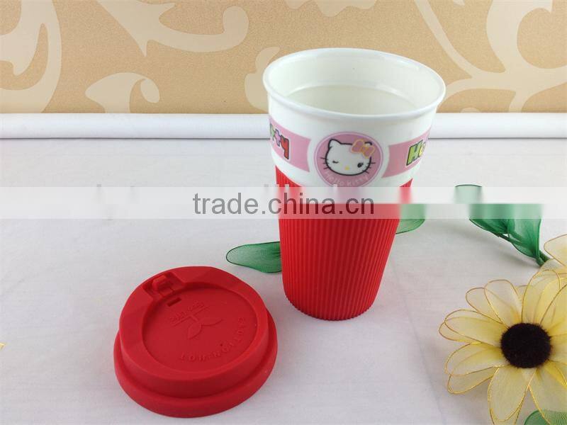 silicone sleeve and lid ceramic coffee mug cup
