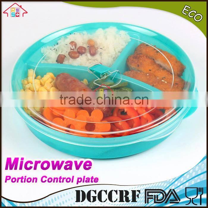 NBRSC New Design Microwave Plastic Food Storage Tray Containers 3 Compartment Divided Plates with Vented Lid