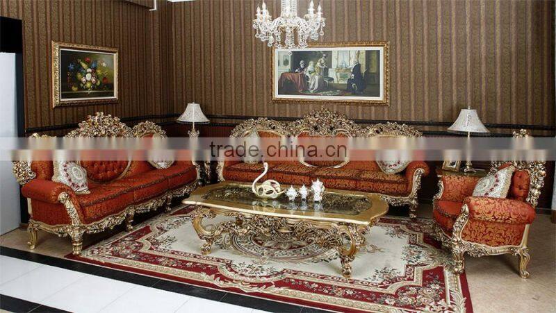 luxuious antique solid wood Italian rococo elegant Gold color European style french king size bedroom