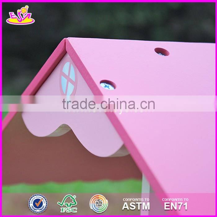2017 New products lovely girls pink wooden dolls house for sale W06A165