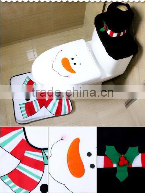 2016 new product cheap Set of 3pcs Xmas Santa Claus Closestool Toilet Seat Cover &Rug &Tank Cover