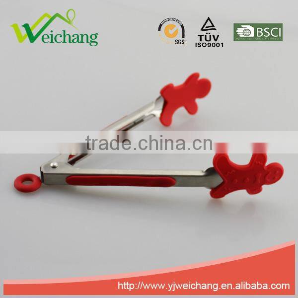 WCJ628 Premium Comfort Stainless Steel Locking oblong Food Tong with Silicone Heads, Good Grip