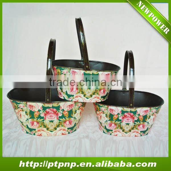 Garden decorative antique metal flower pots with rose design