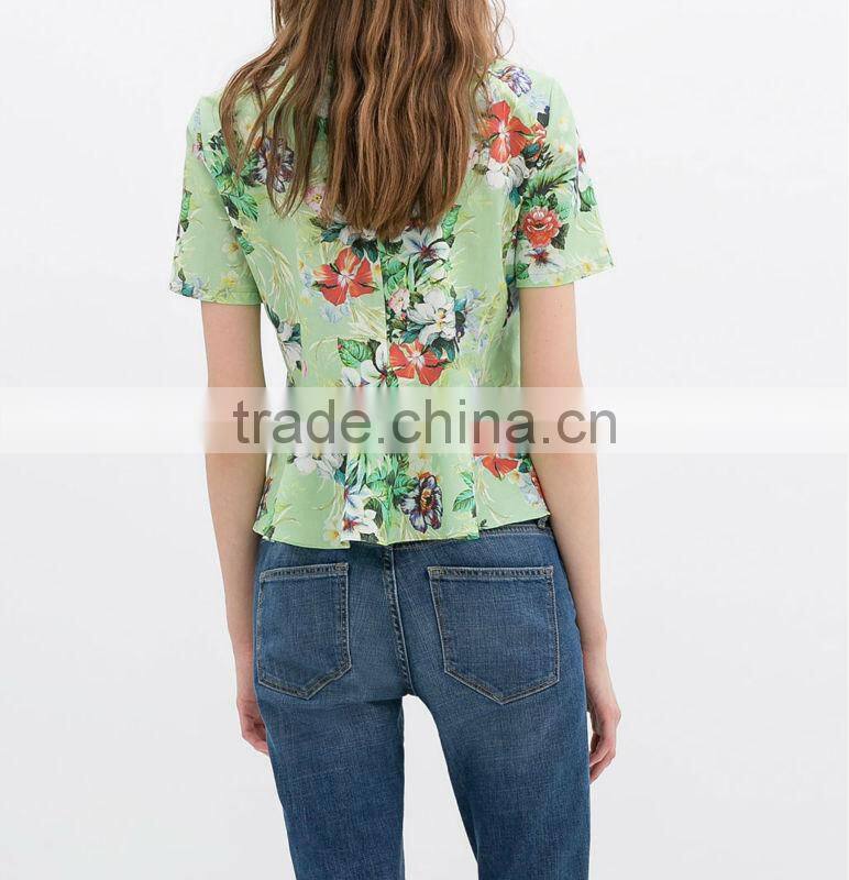 New round-neck joint wavy printing top
