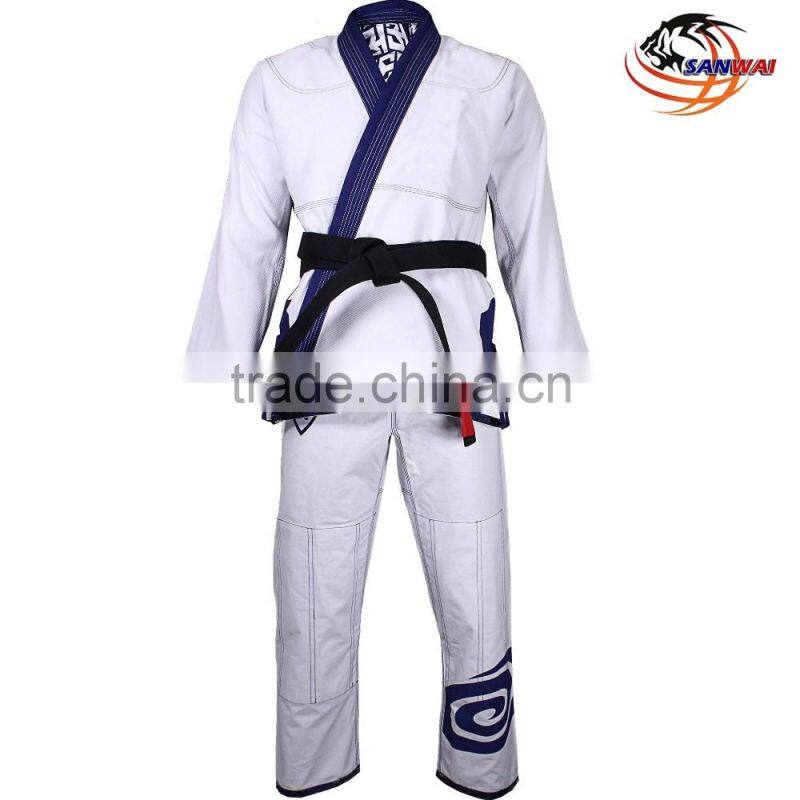 Brazilian jiu jitsu gi with embroidery and sublimation patches or blank black/white/blue col bjj gi for adult and kids