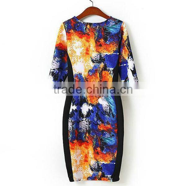 HD-D243 midi bodycon floral women dress with Floral Print/OEM ladies dress/factory new design