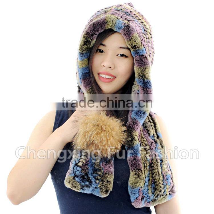 CX-C-242M Hand Knitted Women Real Rex Fur Animal Cap
