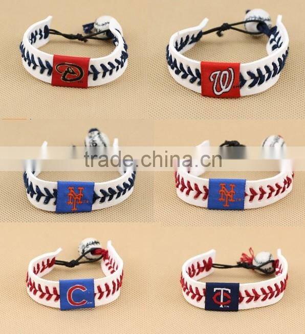 U.S. Major League Baseball leather braided bracelet, baseball sports leather bracelet,custom logo leather bracelet for promotion