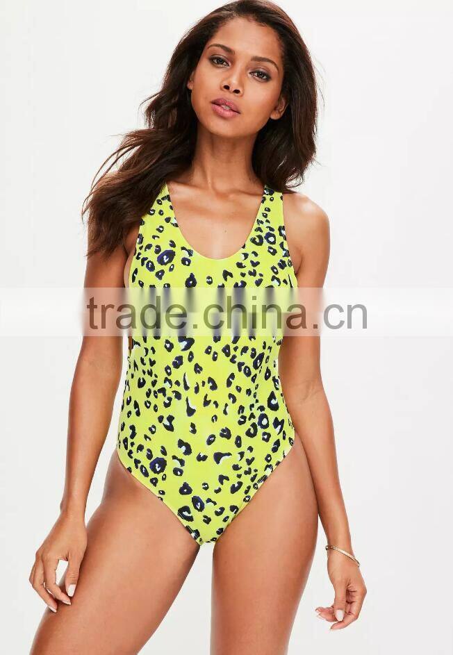 MGOO Hot Sale Yellow Leopard Print Swimsuit Low Side 82% polyetser 18% elastane One Piece Vibrant Pop Swimwear