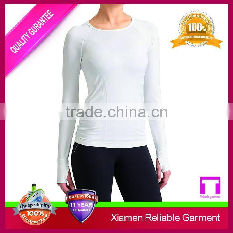 Wholesale polyester elstane dry fit fabric long sleeve t shirt for womens fitness clothing