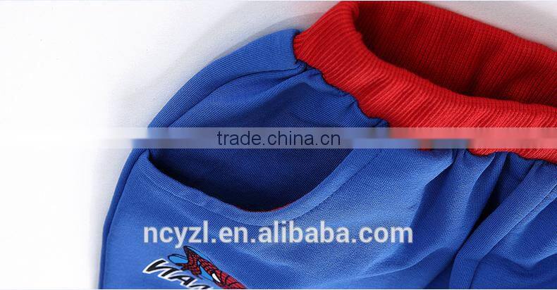 100% cotton print superman children clothes and boys winter hoodies sets