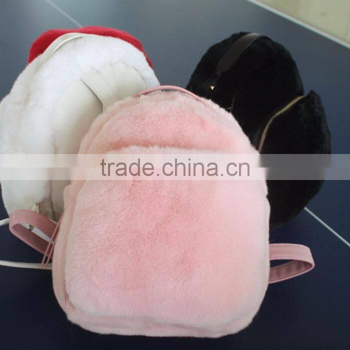 Myfur Baby Pink Girls Real Rabbit Fur Trim Leather Backpack Bag Wholesale