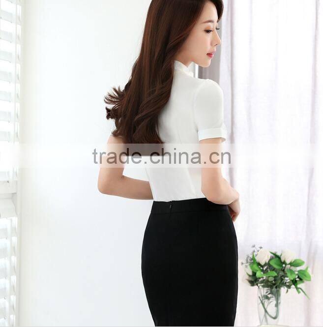 Women white formal uniform shirts designs/ladies formal shirt design