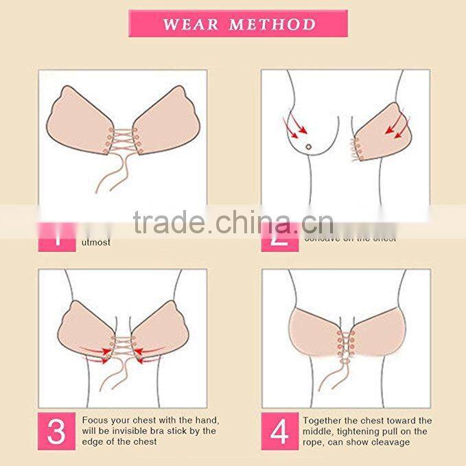 Adhesive Bra, Push Up Strapless Bra with Drawstring Reusable Invisible Silicone Backless Bras for Women