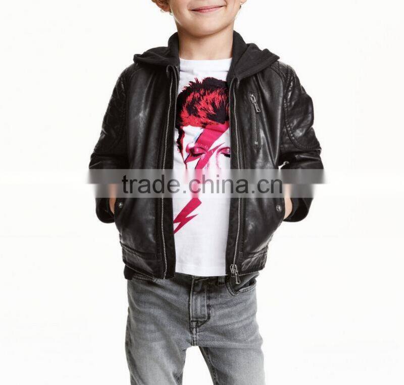 Winter baby kids black leather jacket wholesle winter leather