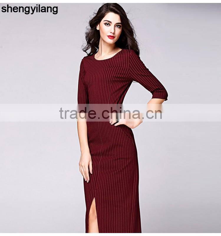 wholesale simple striped long dress with belt