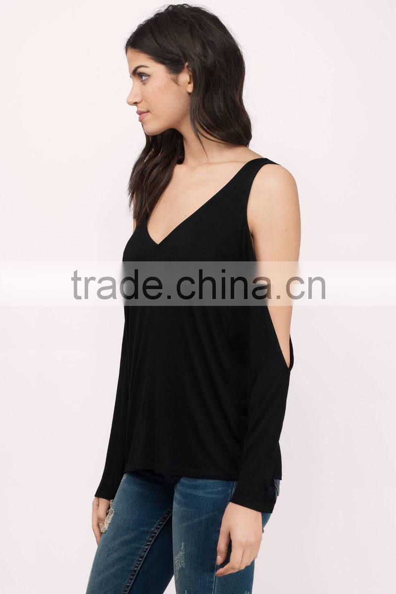 2017 latest fashion design sexy women clothing black lady top