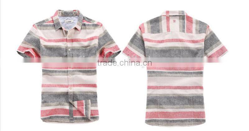 New fashion style woven linen & cotton short sleeve men shirt 2016