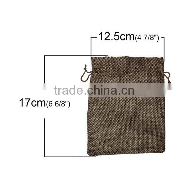 Burlap Jewelry Bags Drawstring Rectangle Coffee 17cm x 12.5cm