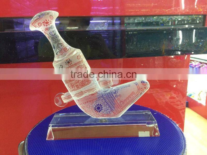 Crystal Khanjar Jambiya Etched Frosted Knife Sword Dagger as Arab Souvenir Gift