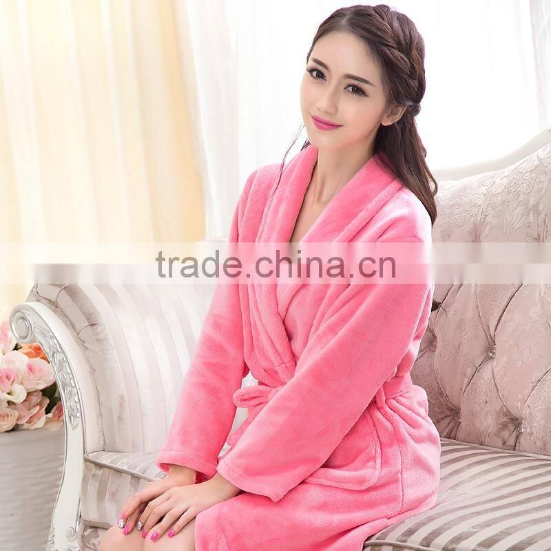 Flannel velvet fleece dressing gown womens