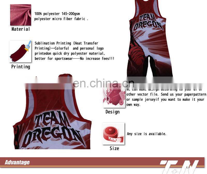 Oem sublimated Cool dry wrestling singlets