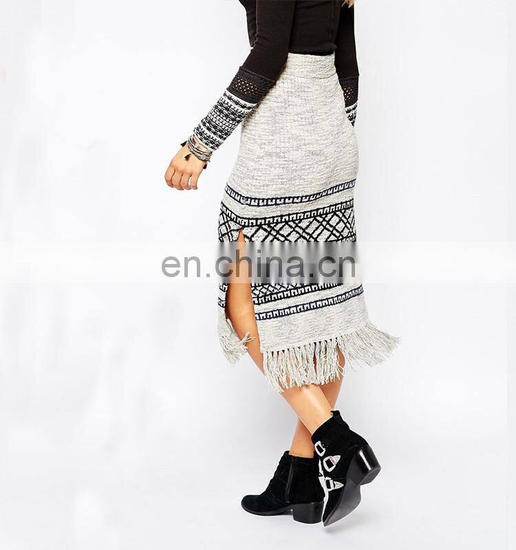 2016 Latest long skirt design oem jersey maxi tie dye grey knitted skirt