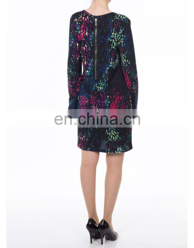 2017 Fashion woman styles long sleeve printed dress for lady