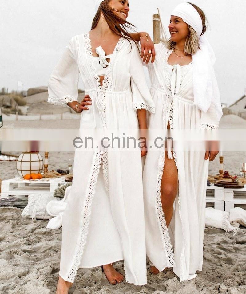 Plus size Red Cotton Beach Dress Embroidery Robe de Plage Bikini cover up Beachwear Pareos de Playa Mujer Beach tunic Cover ups