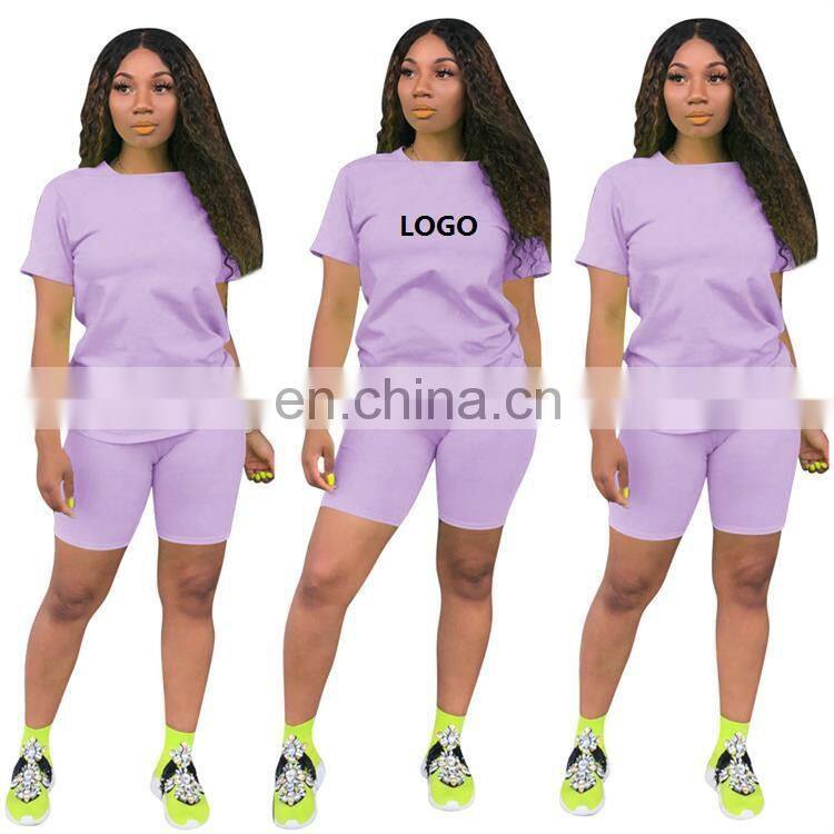Manufacturer wholesale custom LOGO women's spring and summer mround neck T-shirt shorts street casual sports 2-piece set