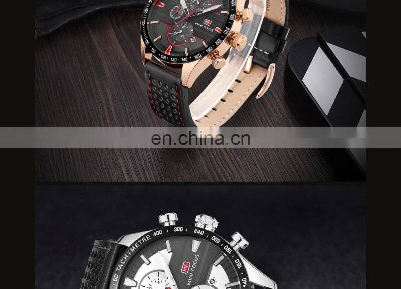 MINI FOCUS MF0002G 2018 New Fashion Big Dial Calendar Chronograph Analog Men Business Watches Luxury Leather Strap Dual Display