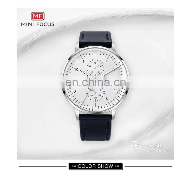 MINI FOCUS 0052 Men Quartz New Leather Band Watch Popular Chronograph Relojes Hombre Deportivo simple watch