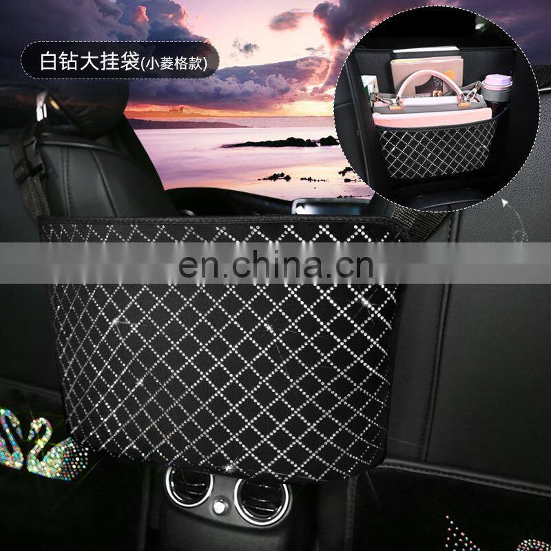 Universal Car Rhinestone Storage Bag Auto Organizer Crystal Leather Car Seat Gap Filler Organizer Car Decor Accessories