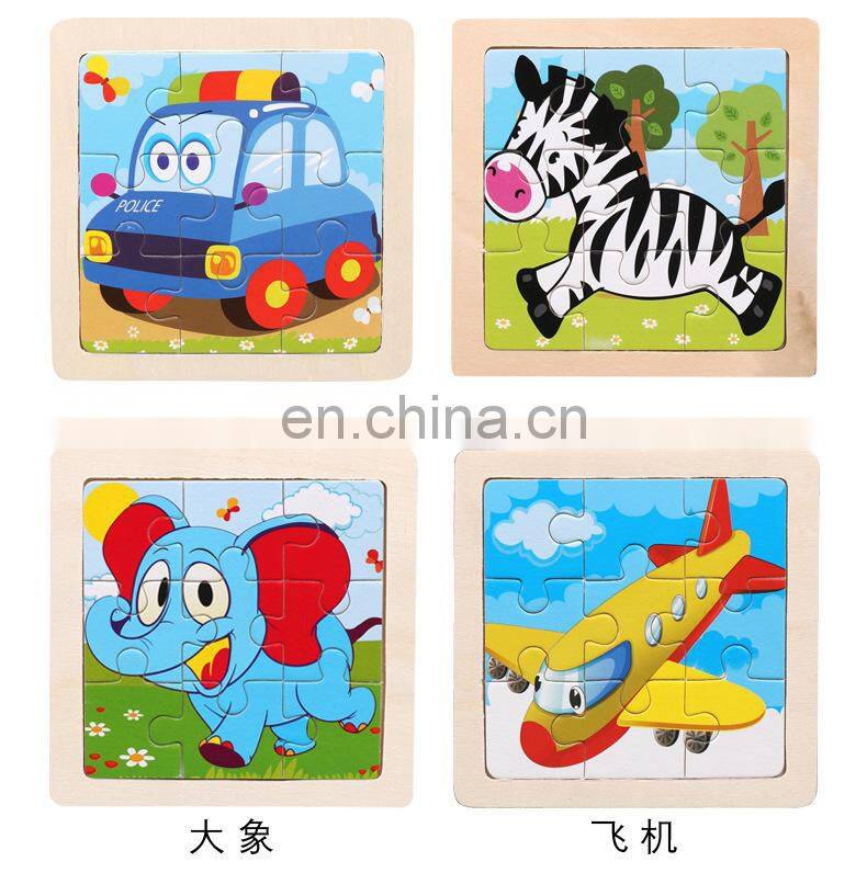 Intelligence Kids Toy Wooden 3D Puzzle Jigsaw Tangram for Children Baby Cartoon Animal/Traffic Puzzles Educational Learning Toys