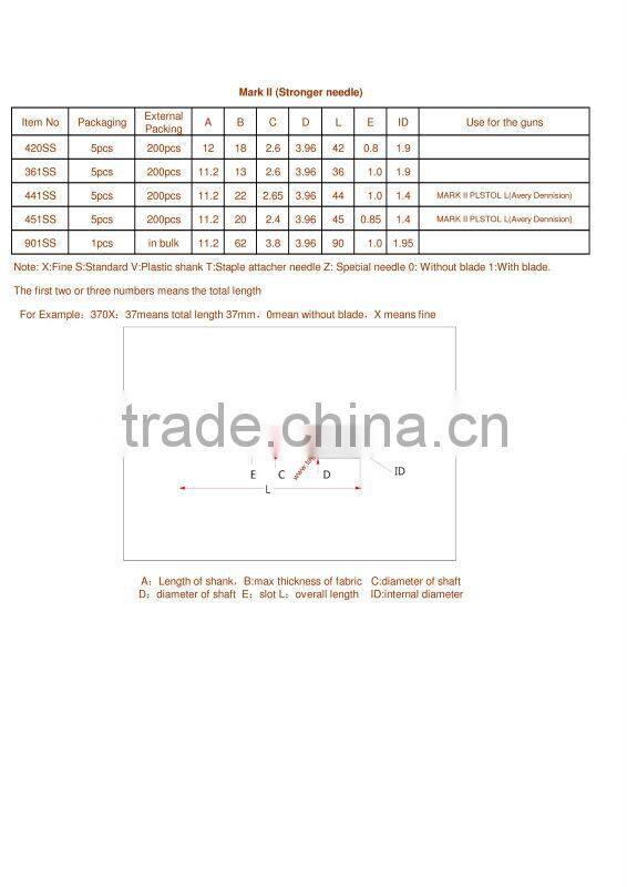 Ruifeng Brand Pastic Head Standard Tag Gun Needles Plastic Tagging Gun Needles For Standard Tag Gun MOQ 100 Pieces