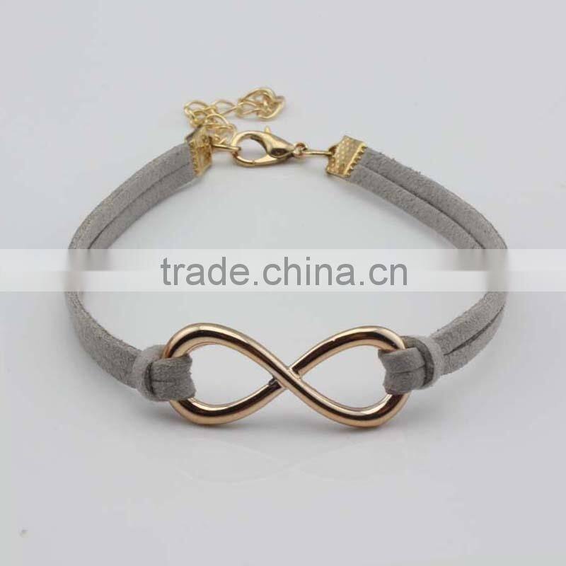 Fashion custom men braided bracelet single wrap gold 8 infinity leather bracelet men