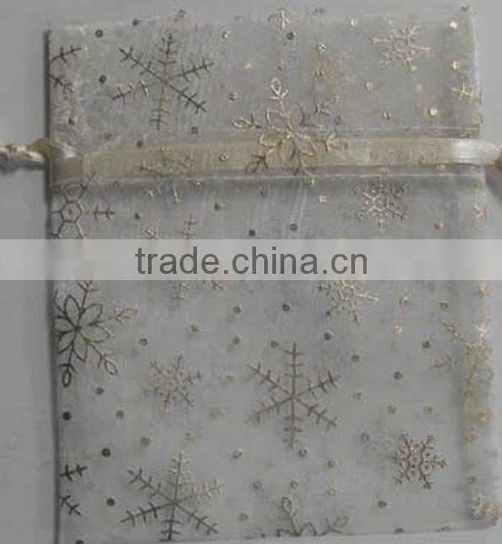 Xmas/party/festive/jewelry/ gifts/candy packaging bags with glitter snowflake printed fabric present pouch