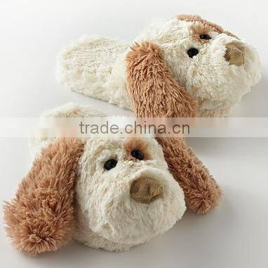 dog head plush slippers/winter bedroom animal shoes/cute plush dog slippers