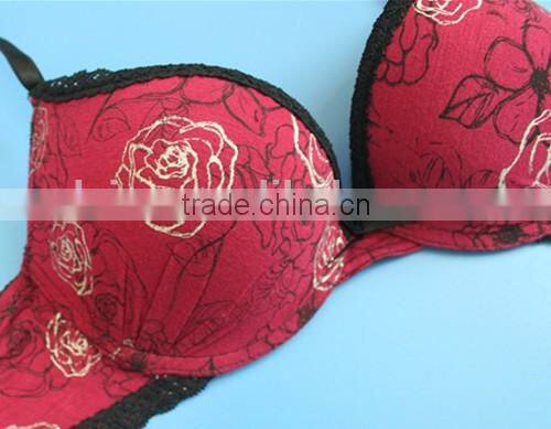 2016 sexy fuchsia/black flower pattern under bra