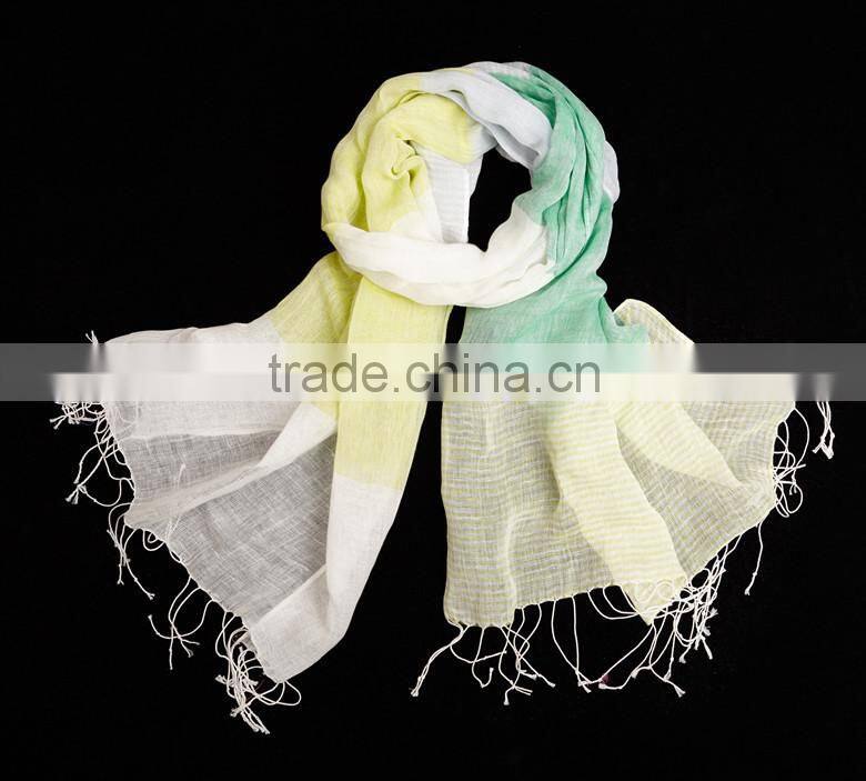 Winter Autumn Fashion Checked Plaid Striped Woven Cotton Linen Woman Scarf With Tassel